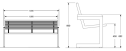 Technische Ansicht: Maße der Sitzbank -Cosmo- (Art. 20834)