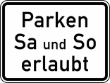 Verkehrszeichen 1042-37 StVO, Parken Samstag und Sonntag erlaubt