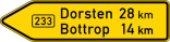 Verkehrszeichen 415-10 StVO, Pfeilwegweiser auf Bundesstraßen, linksweisend, Höhe 400 mm, einseitig, Schrifthöhe 126 mm, einzeilig