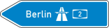 Verkehrszeichen 430-10 StVO, Pfeilwegweiser zur Autobahn, linksweisend, Höhe 500 mm, einseitig, Schrifthöhe 126 mm, zweizeilig