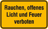 Hinweisschild zur Betriebskennzeichnung Rauchen, offenes Licht und Feuer verboten