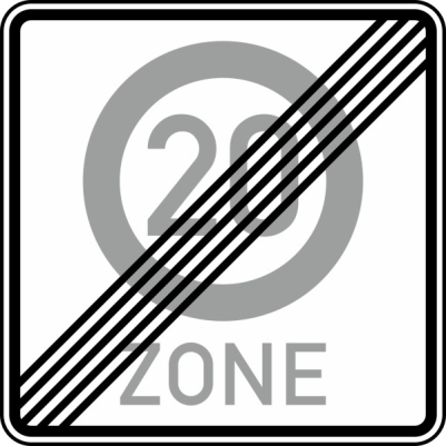 Verkehrszeichen 274.2-20 StVO, Ende einer Tempo 20-Zone
