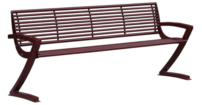 Sitzbank -Zorro- mit Rückenlehne, aus Stahl, Sitz- und Rückenfläche aus Rundrohr, mobil