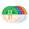 Prüfplaketten mit Jahresfarben (übergreifend, 6 Jahre), 2022 / 2027 - 2025 / 2030, Bogen