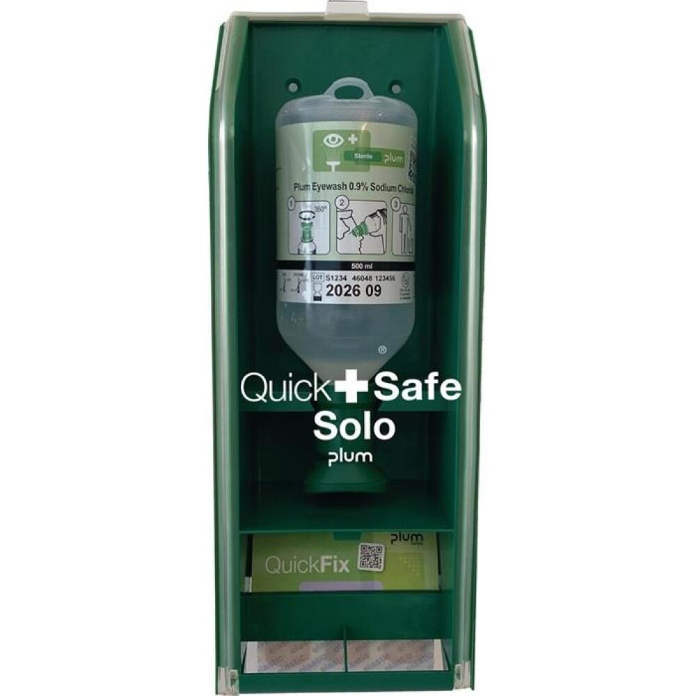 Augensp&uuml;lstation QuickSafe Solo 0,5l, 1x500ml Augensp&uuml;lung 0,9%, Pflasterrefill Quickfix Elastic