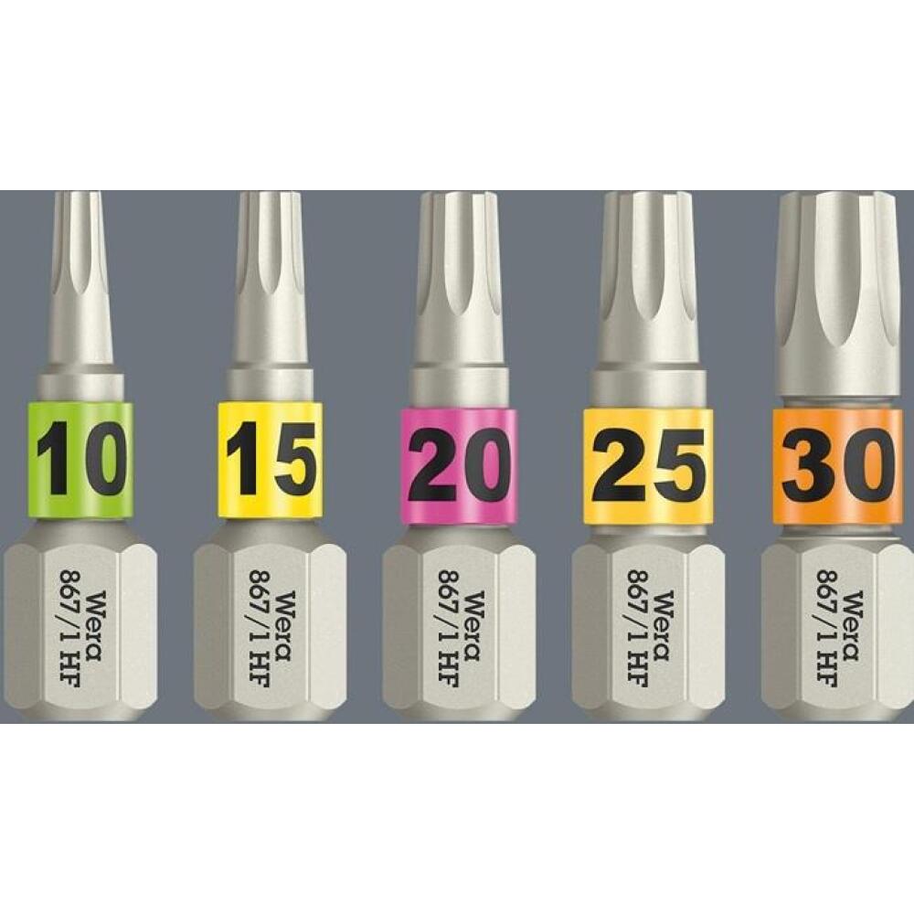 WERA Bit 867 TORX HF 1/4 Zoll TX 10-40 L.25-50mm, mit Haltefunktion, Farbleitsystem, 10 Stk