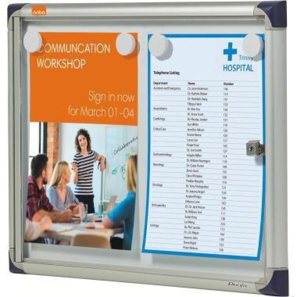 Nobo Schaukasten 51x37cm, 2xDIN A4, Aluminium, magnethaftend, mehrfach beschreibbar, Flügeltür