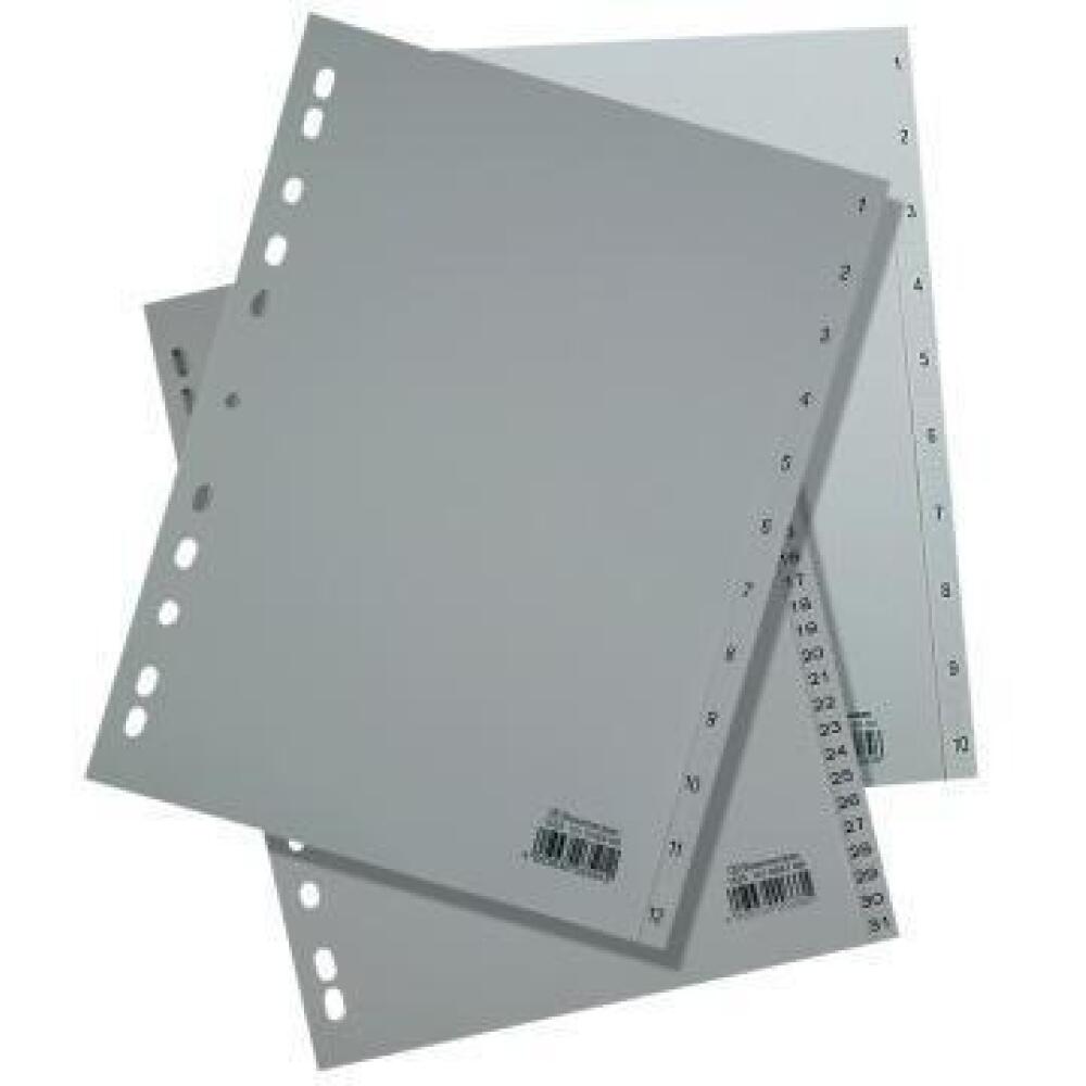 Soennecken Zahlenregister DIN A4, Überbreite 1-10, 1-12, 1-20, 1-31, volle Höhe, grau, PP