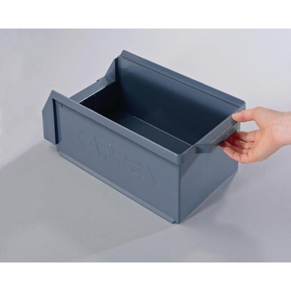 Sichtlagerkasten RASTERPLAN aus PE, grün oder blau oder grau, L500xB300xH250mm bis L160xB105xH75mm