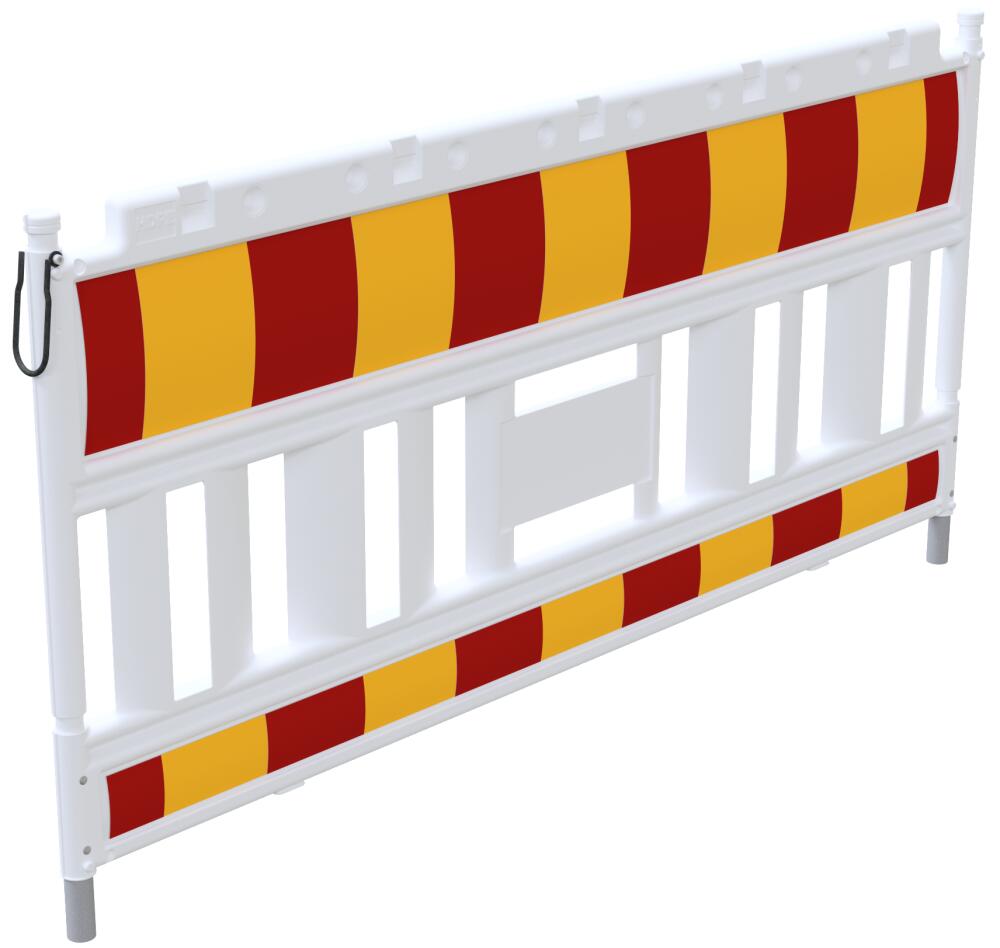Schrankenzaun 'Euro2 NOX', Länge 2150 mm, weiß/rot/gelb, wahlweise mit Folie RA1, RA2 oder RA3