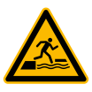 Warnschild, Warnung vor d. ins Wasser Fallen beim Betreten o. Verlassen einer schwimmenden Fläche