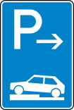 Verkehrszeichen 315-71 StVO, Parken auf Gehwegen halb quer zur Fahrtr. links (Anfang)