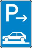 Verkehrszeichen 315-81 StVO, Parken auf Gehwegen ganz quer zur Fahrtr. links (Anfang)