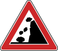Verkehrszeichen 101-15 StVO, Steinschlag, Aufstellung rechts