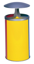 Modellbeispiel: Abfallbehälter -Cubo Delmar- 90 Liter mit 3 Einzelbehältern (gelb-blau-rot) mit Dach (Art. 16658)