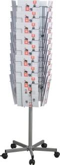 Prospektständer, H1475 x Ø510mm, 32 Fächer DIN A4, drehbar und fahrbar, Metallgestell mit Rollen,