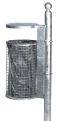 Abfallbehälter -Cubo Galeno- 50 Liter aus Stahl, mit Dach, zur Wand- oder Pfostenbefestigung
