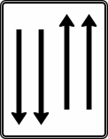 Verkehrszeichen 522-33 StVO, Fahrstreifentafel mit Gegenverkehr