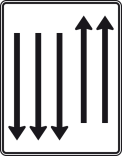 Verkehrszeichen 522-35 StVO, Fahrstreifentafel mit Gegenverkehr