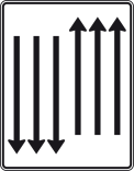 Verkehrszeichen 522-36 StVO, Fahrstreifentafel mit Gegenverkehr
