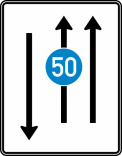 Verkehrszeichen 526-31 StVO, Fahrstreifentafel mit Gegenverkehr