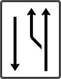 Verkehrszeichen 542-10 StVO, Aufweitungstafel mit Gegenverkehr