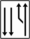 Verkehrszeichen 542-11 StVO, Aufweitungstafel mit Gegenverkehr