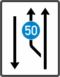 Verkehrszeichen 546-10 StVO, Aufweitungstafel mit Gegenverkehr