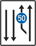 Verkehrszeichen 546-11 StVO, Aufweitungstafel mit Gegenverkehr