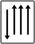 Verkehrszeichen 522-37 StVO, Fahrstreifentafel mit Gegenverkehr