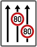 Verkehrszeichen 523-31 StVO, Fahrstreifentafel mit Höchstgeschwindigkeit