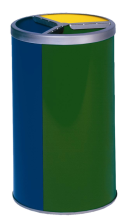Modellbeispiel: Abfallbehälter -Cubo Delmar- 90 Liter mit 3 Einzelbehältern (gelb-blau-grün) ohne Dach (Art. 16655)