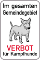 Hundeschild, Im gesamten Gemeindegebiet VERBOT für Kampfhunde, 400 x 600 mm