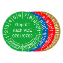 Prüfplaketten mit Jahresfarbe (6 Jahre), 2022 / 2027 - 2025 / 2030, Geprüft nach VDE 0701 / 0702, Rolle