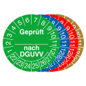 Prüfplaketten mit Jahresfarbe (6 Jahre), 2022 / 2027 - 2025 / 2030, geprüft nach DGUVV, Rolle