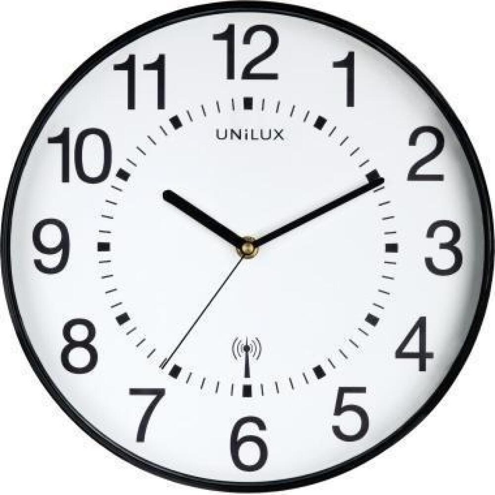 UNILUX Funkwanduhr Wave 30cm, Kunststoff schwarz, große Ziffern, Schutzglas, analog, Innenbereich