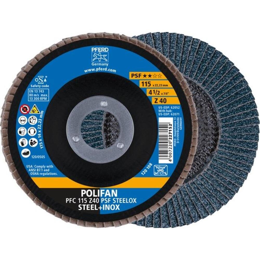 Fächerscheiben POLIFAN Z PSF STEELOX 115mm/125mm, K.40/60/80/120, für Stahl und INOX, PFERD