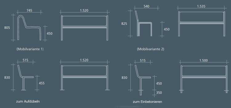 Technische Ansicht: Maße der Sitzbank -Ercole- (Art. 20886)