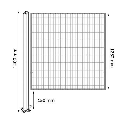 Maschinenschutzgitter Wandelement ′ST20′, Höhe 1250 mm, Breite 200-1500 mm - Technische Ansicht: In 