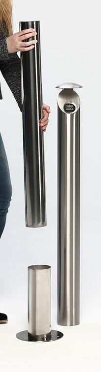 Aschersäule ′Cubo Virgilio′ 4,2 Liter aus Edelstahl, mit Schutzdach, zum Aufdübeln - Detailansicht: 