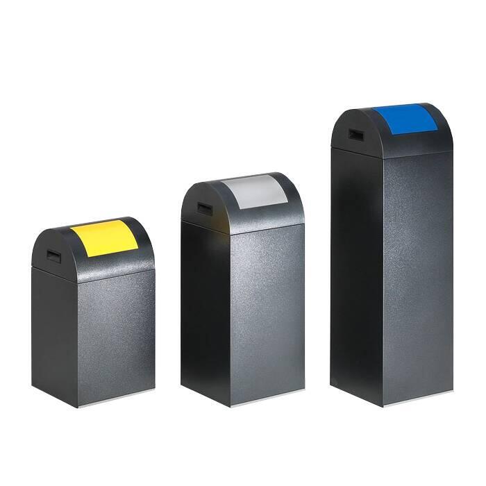 Modellbeispiele: Abfallbehälter -Cubo German- in antik-silber beschichtet (v.l. Art. 33746, 33754,