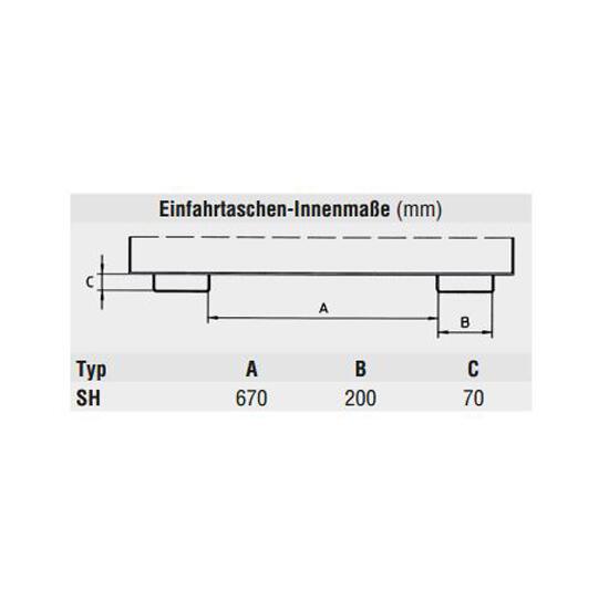 Technische Ansicht: Streugerät -Typ SH- aus Stahl, 265 Liter, Innenmaße der Einfahrtaschen (Art.