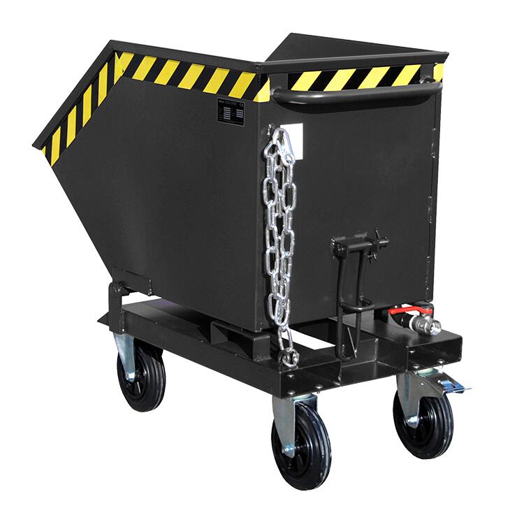 Anwendungsbeispiel: Späne-Kippmulde -Typ SKK 250- mit Rollen aus Vollgummi - Lieferumfang ohne