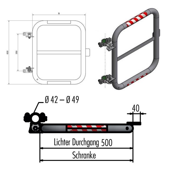 HAILO Sicherheitstür ′Safe Guardian′ für Steigleitern, aus Edelstahl, Breite 500 mm - Technische