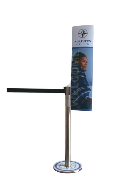 Modellbeispiel: Kundenstopper für Gurtpfosten, individuell bedruckbar (Art. 40540) Gurtpfosten u.