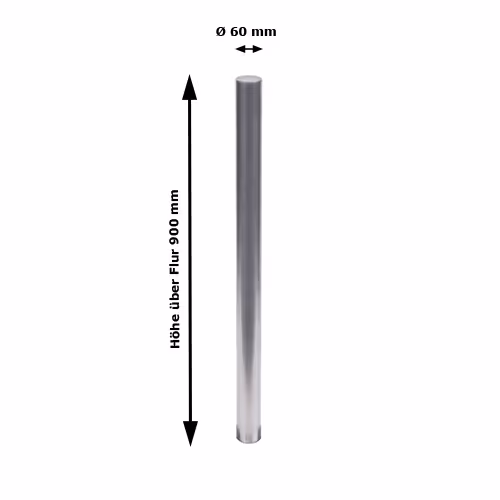 Absperrpfosten ′Bollard′ ø 60 mm, Edelstahl, zum Einbetonieren, herausnehmbar, wahlweise mit Ösen - Technische Ansicht: