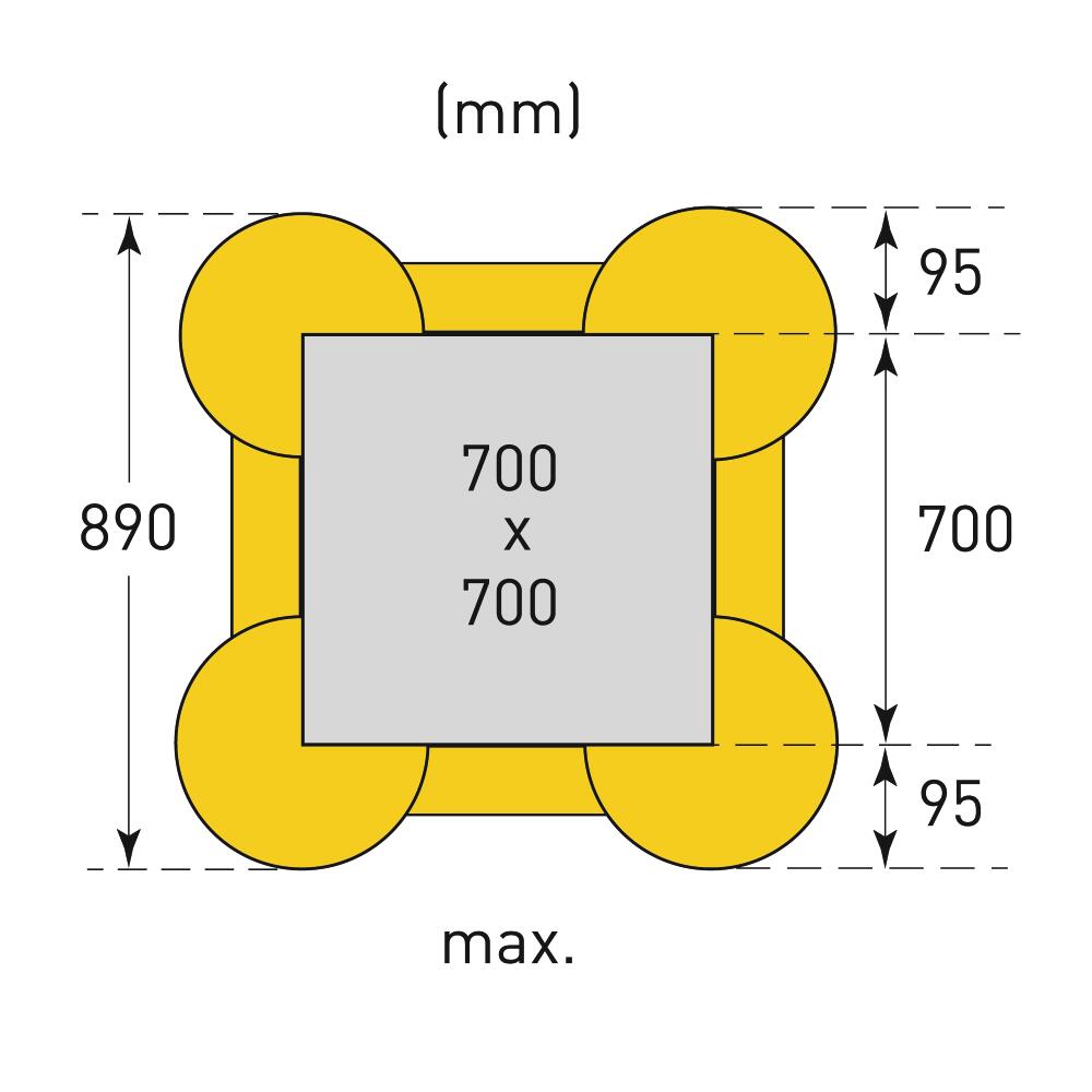 Technische Ansicht: Maximale Maße der Säule