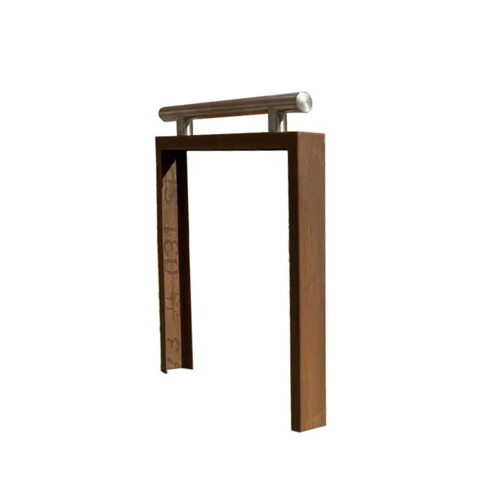 Modellbeispiel: Anlehnbügel, U-Profil 80 x 40 mm aus Cortenstahl mit Edelstahlaufsatz (Art.