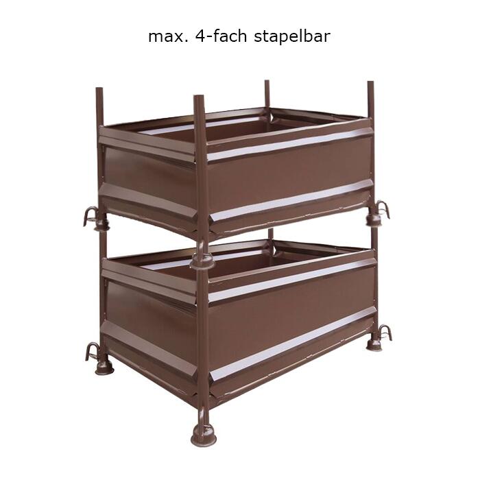 Stapelvollwandbehälter 1,47 x 0,87 x 0,50 m, lackiert oder verzinkt, wahlw. mit Kranhaken o- ösen - 