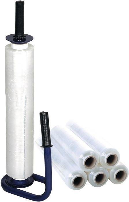 Stretchfolienset 300 m, 450 mm, 20 μm, transparent, 1 Abroller, 6 Rollen, selbsthaftend, recyclebar